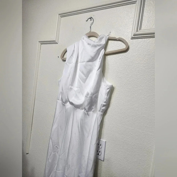 Lulus Distinctive Charm White Satin Asymmetrical Midi Dress Party Bridal Prom - Picture 7 of 9